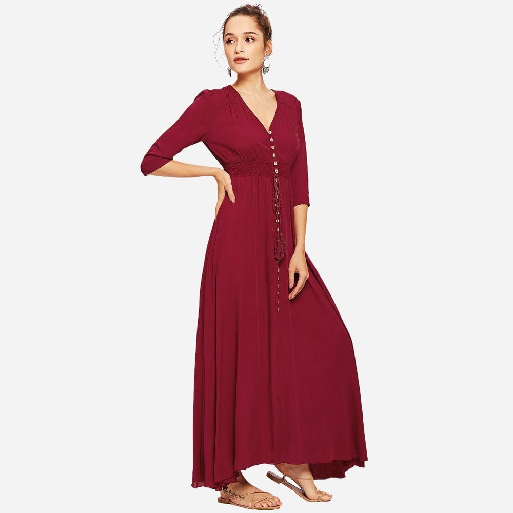Milumia Button Up Half Sleeve Flowy Maxi Dress